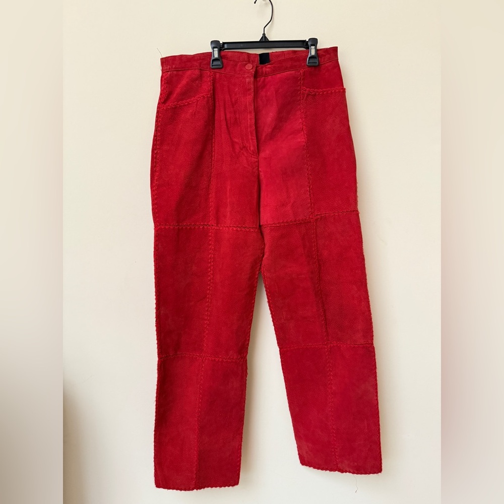Patchwork Red Leather Pants